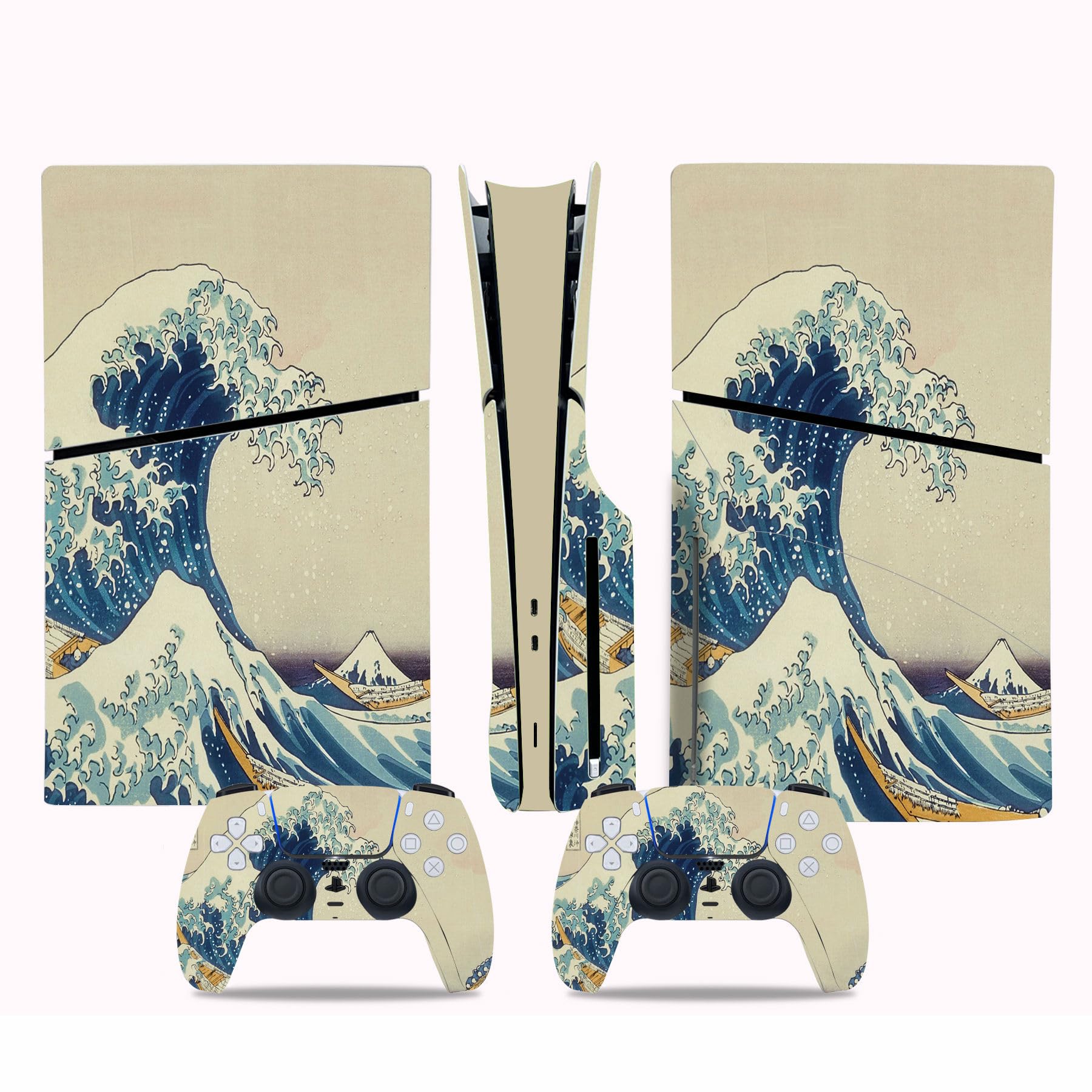 Skin Sticker Compatible with PS5 Slim Disc Console, Vinyl Decal Protective Cover for Wireless Controller (Beige)