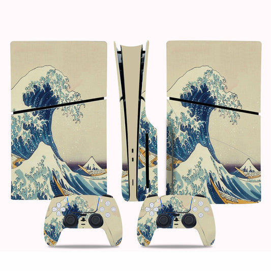 Skin Sticker Compatible with PS5 Slim Disc Console, Vinyl Decal Protective Cover for Wireless Controller (Beige)