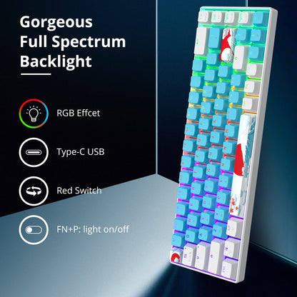 Fogruaden Wired 65% Mechanical Keyboard, RGB Backlit, Ultra-Compact 68 Keys, Red Switch, Blue Color