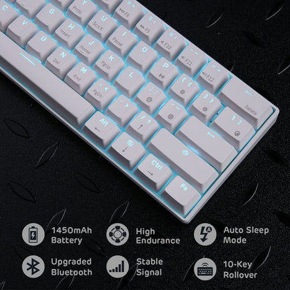 RK ROYAL KLUDGE RK61 Wireless 60% Mechanical Gaming Keyboard, Hot Swappable Blue Switch, Bluetooth, White