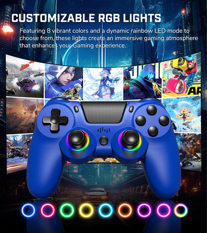 TJPD Wireless Controller for PS4/Pro/Slim & PC - Blue, 2 Programmable Rear Buttons, RGB Lighting, 1000mAh Battery, Model 6166