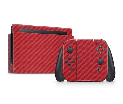 giZmoZ n gadgetZ Carbon Red Vinyl Skin Decal Set for Nintendo Switch Console + Controller, Model GNG-Switch-CARB-RED-SKINS