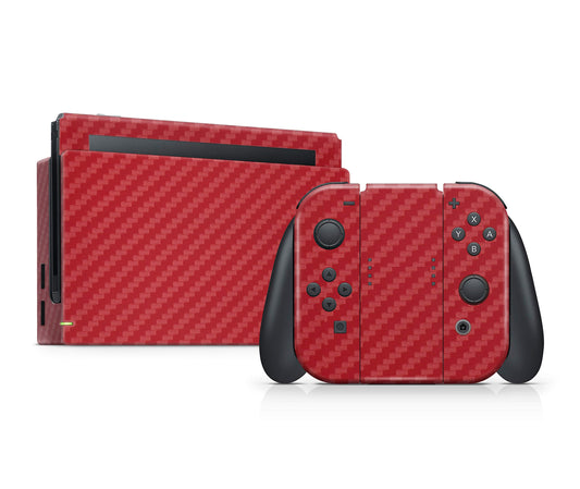 giZmoZ n gadgetZ Carbon Red Vinyl Skin Decal Set for Nintendo Switch Console + Controller, Model GNG-Switch-CARB-RED-SKINS
