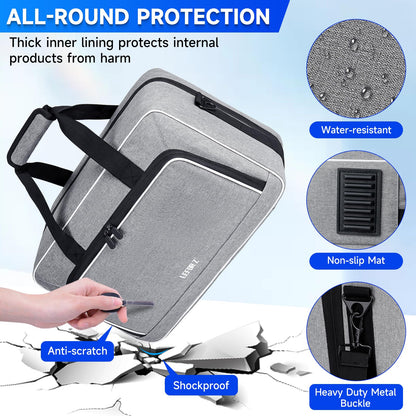 LEFOR·Z PS5 Carrying Case - 17 Pocket Travel Storage Bag, Grey, 17 x 12 x 12 inches, Thick Padding for PS5/PS4 Accessories