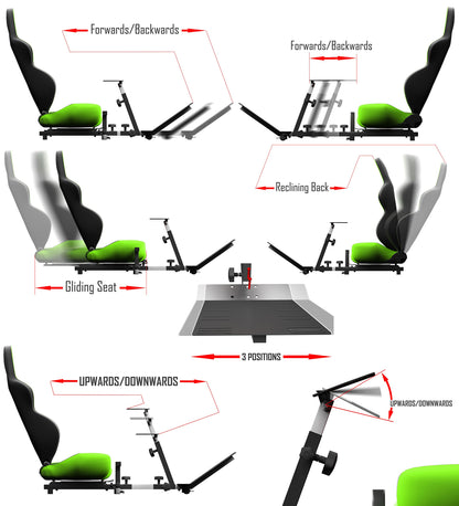 OpenWheeler Racing Seat Gaming Chair, Gear Shifter Mount, 37D x 23W x 16H in, Green, Model OW-SV1FG