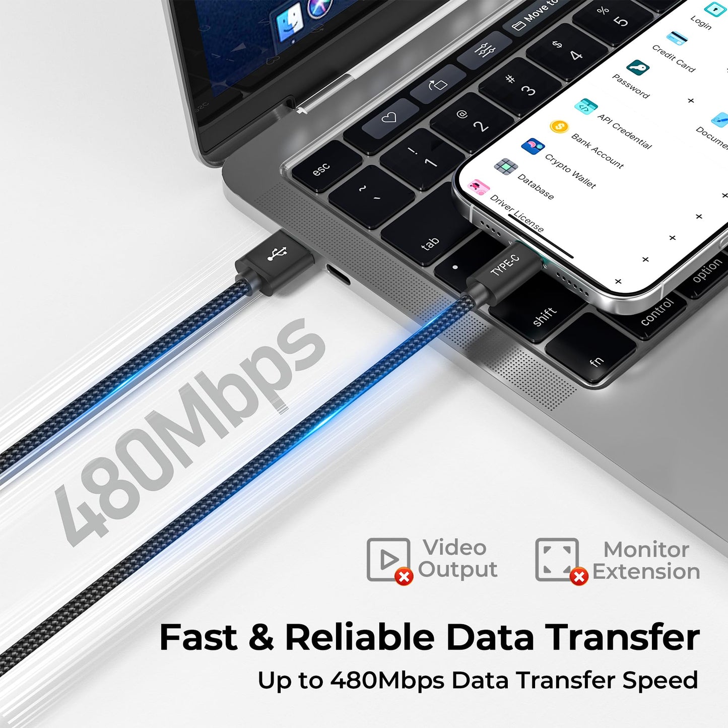 Basesailor 3.3FT Type C Charger Cable 2Pack for AirPods Pro 3 4, Black, Compatible with iPhone 17 16 15 Plus, Only Charge