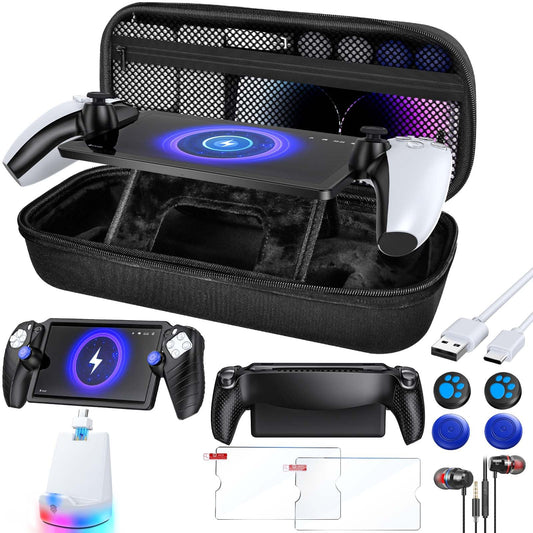 13 in 1 Charger Bundle Accessories for Playstation Portal with RGB Charging Dock  Carrying Case for PS Portal with Protective Silicone Cover  2* Screen Protector  4* Thumb Grip  Earphone and Type C