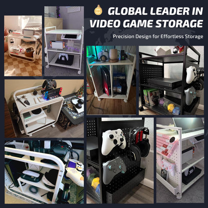 PLKOW Video Game Organizer, Rolling Rack for Xbox/PS4/PS5, 26"H x 23.6"L x 12.6"W, Black, Model P548, Ideal