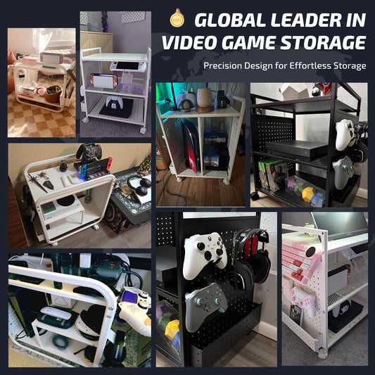 PLKOW Video Game Organizer, Rolling Rack for Xbox/PS4/PS5, 26"H x 23.6"L x 12.6"W, Black, Model P548, Ideal