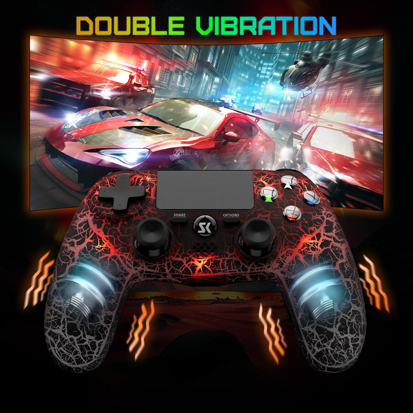 CHENGDAO PS4 Wireless Controller with RGB Light, 1000mAh Battery, 6-Axis Motion Sensor, Black