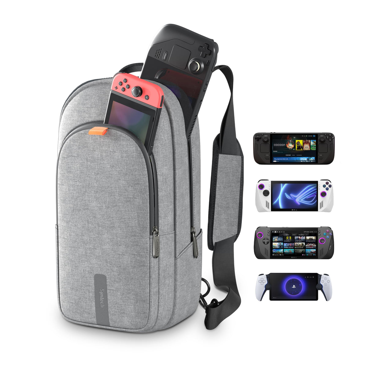 Syntech Carrying Case Compatible with Steam Deck OLED/ROG Ally X/Legion Go S  Sling Bag for Nintendo Switch 2/PS Portal  Portable Tpartyl Bag for Consoles & Accessories with Large Storage Space  Gray