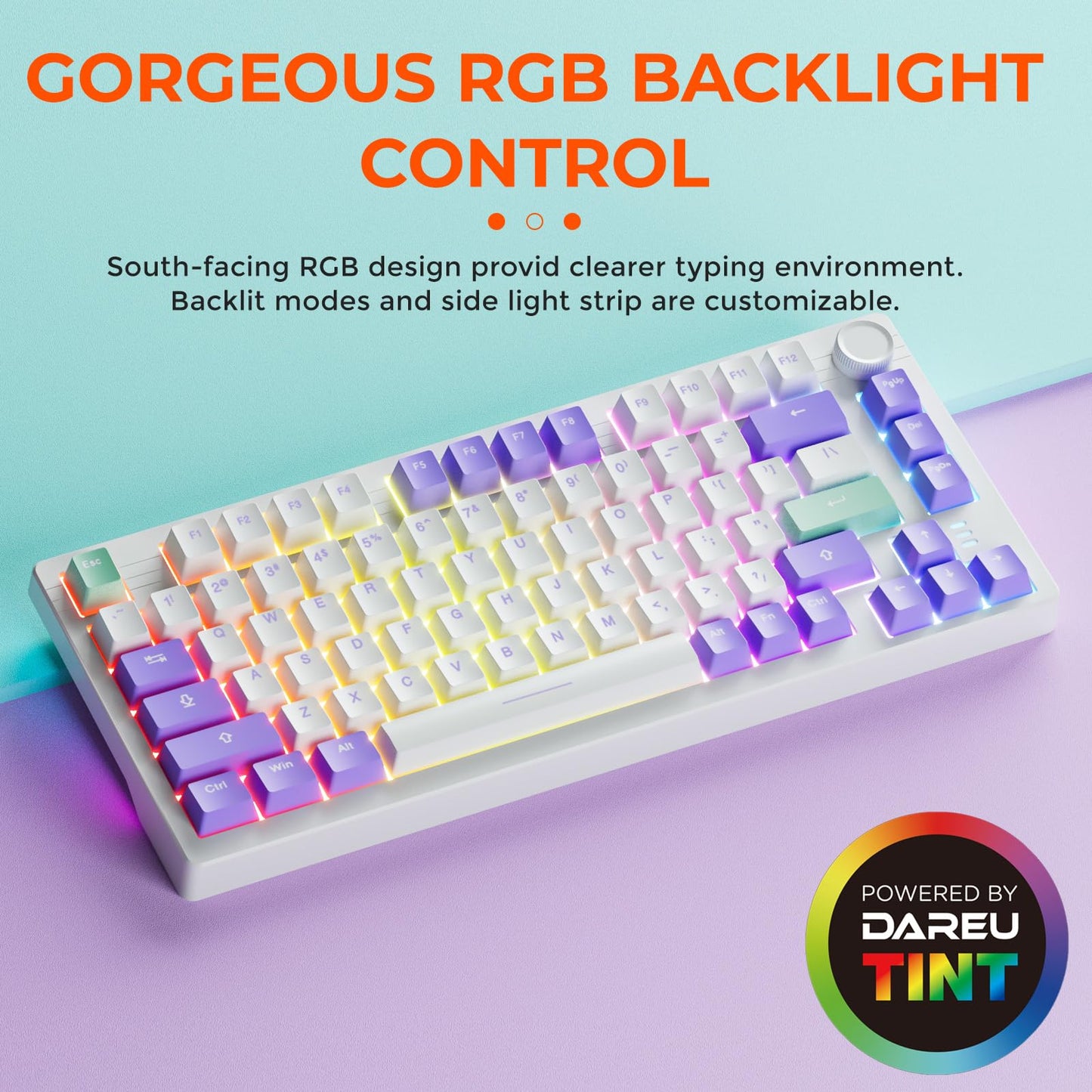 DAREU EK75PRO Wireless Gaming Keyboard - 75% RGB, Hot-Swappable, Mystic Violet, 81 Keys, HIFI Dream Switch, Gasket Mount, USB-C/BT5