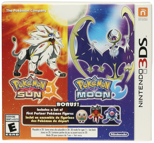 Pokemon Sun and Pokemon Moon Dual Pack - 3 Bonus First Partner Pokemon Figures (Nintendo 3DS)