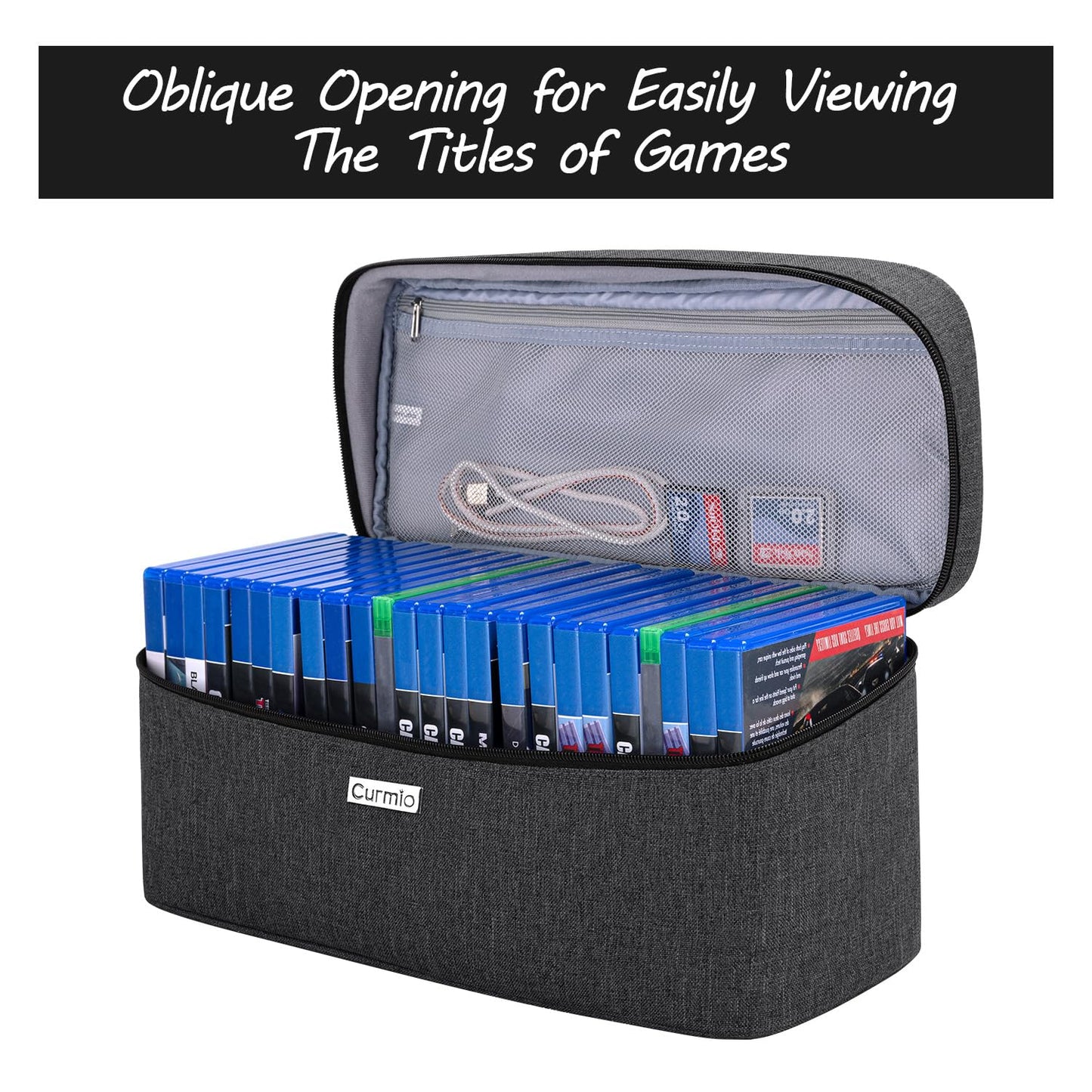 CURMIO Game Disc Storage Bag, Holds 24 Discs, Nylon, Black, Model CACR01601, Compatible with PS4, PS5, Xbox Series X/S