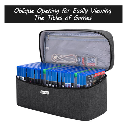 CURMIO Game Disc Storage Bag, Holds 24 Discs, Nylon, Black, Model CACR01601, Compatible with PS4, PS5, Xbox Series X/S