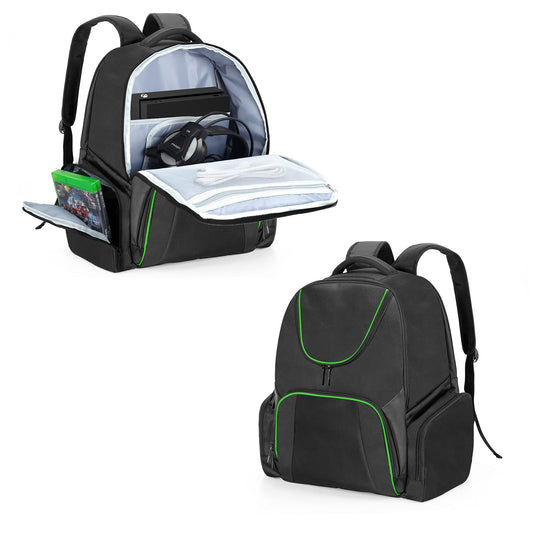 CURMIO Travel Backpack for Xbox Consoles and Accessories - Green Stripe, Carrying Case (Bag Only)