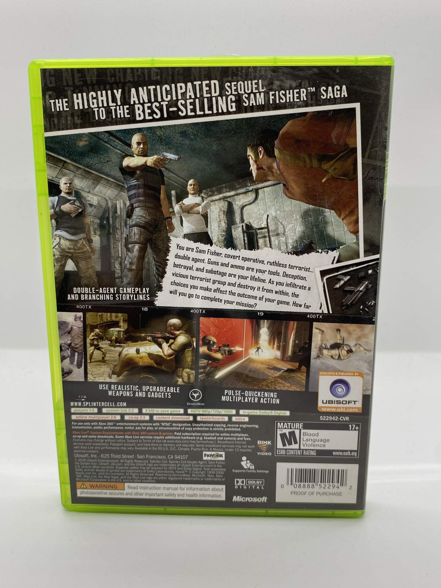 Ubisoft Tom Clancy's Splinter Cell Double Agent - Xbox 360 Game, Model 8888522942