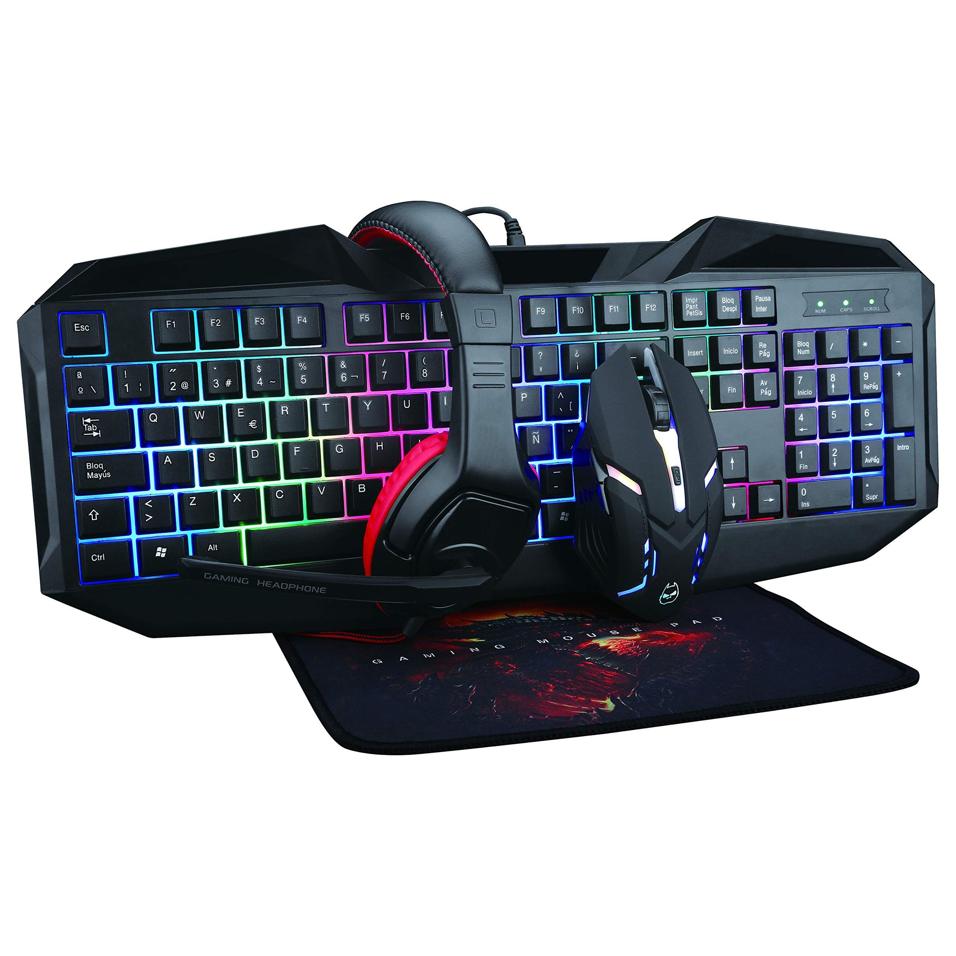 Supersonic SC-440GK 4 in 1 RGB Color Gaming Kit USB Gaming Keyboard, 6D Glowing Mouse, Mouse Pad and Headset Gaming Bundle for G