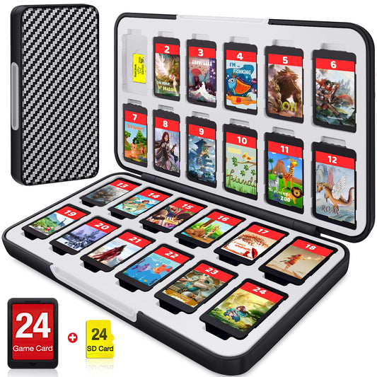 cYKOprotective gear Switch game case for Nintendo Switch game card with 24 Switch game Holder Storage and 24 Micro SD refill unit sections  Slim Switch game Organizer Include Hard Shell and Soft Rubber-grey Black