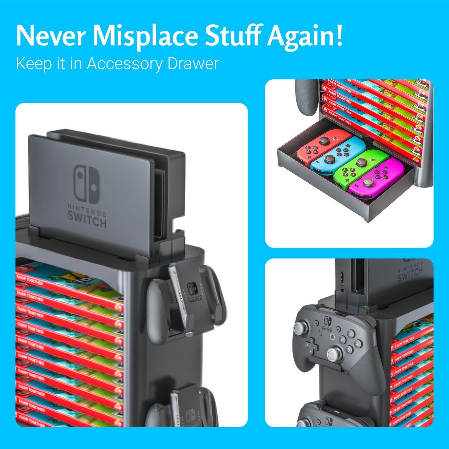 Skywin Game Storage Tower & Controller Stand, Universal Holder, 1 Pack, Black/Blue/Red, Model SW-2311-T1730KJCNSSB