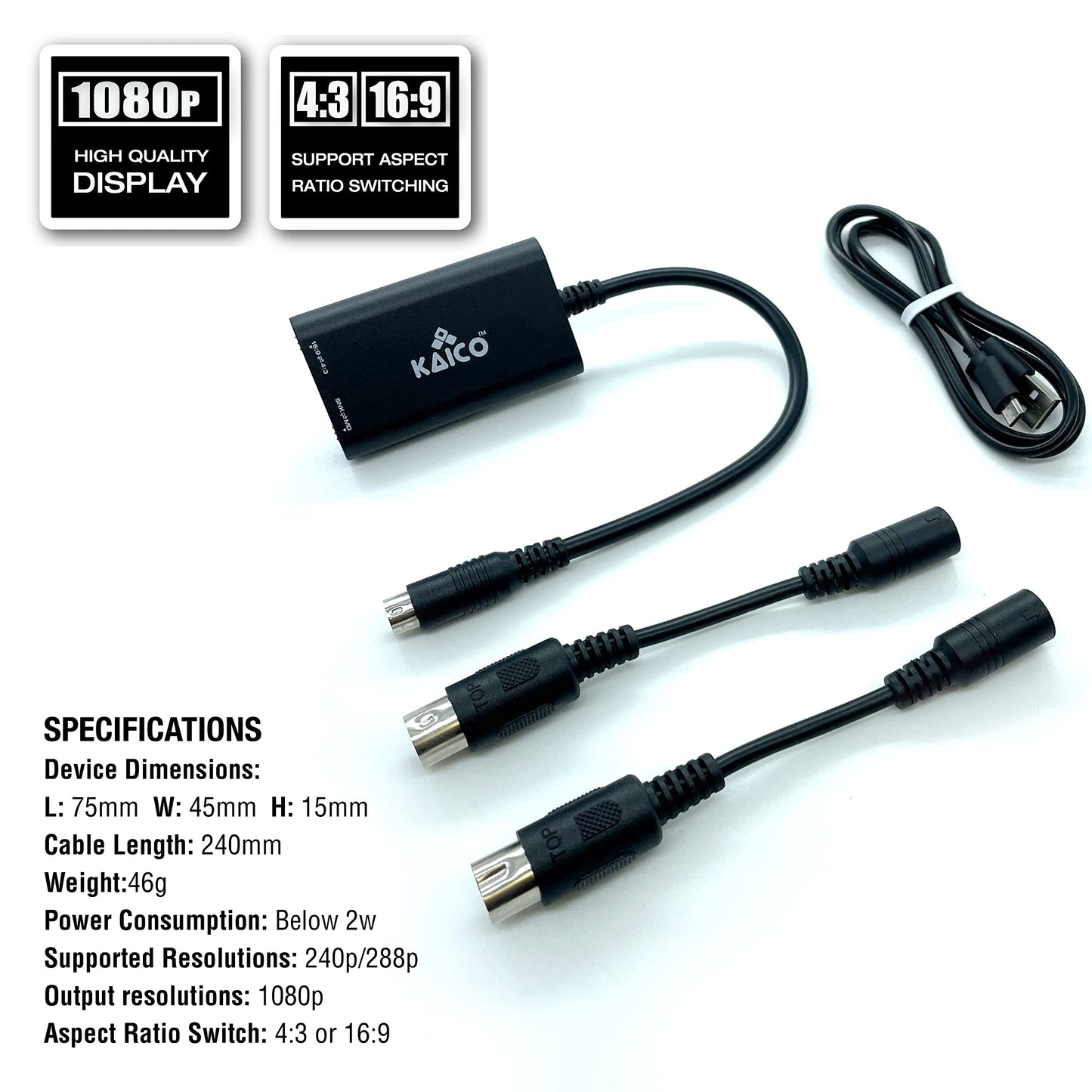 Kaico SEGA Genesis 1080p HDMI Adapter - Supports S Video, PAL & NTSC Consoles, Aspect Ratio Switch for 16:9 or 4:3