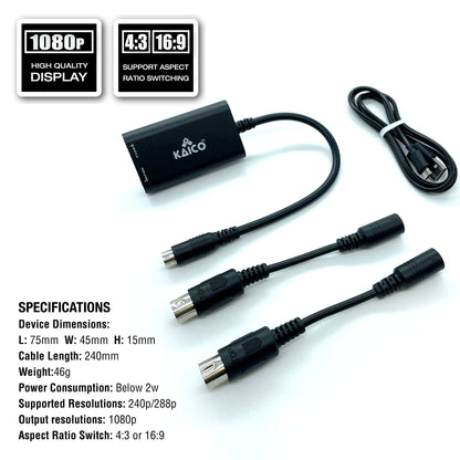 Kaico SEGA Genesis 1080p HDMI Adapter - Supports S Video, PAL & NTSC Consoles, Aspect Ratio Switch for 16:9 or 4:3