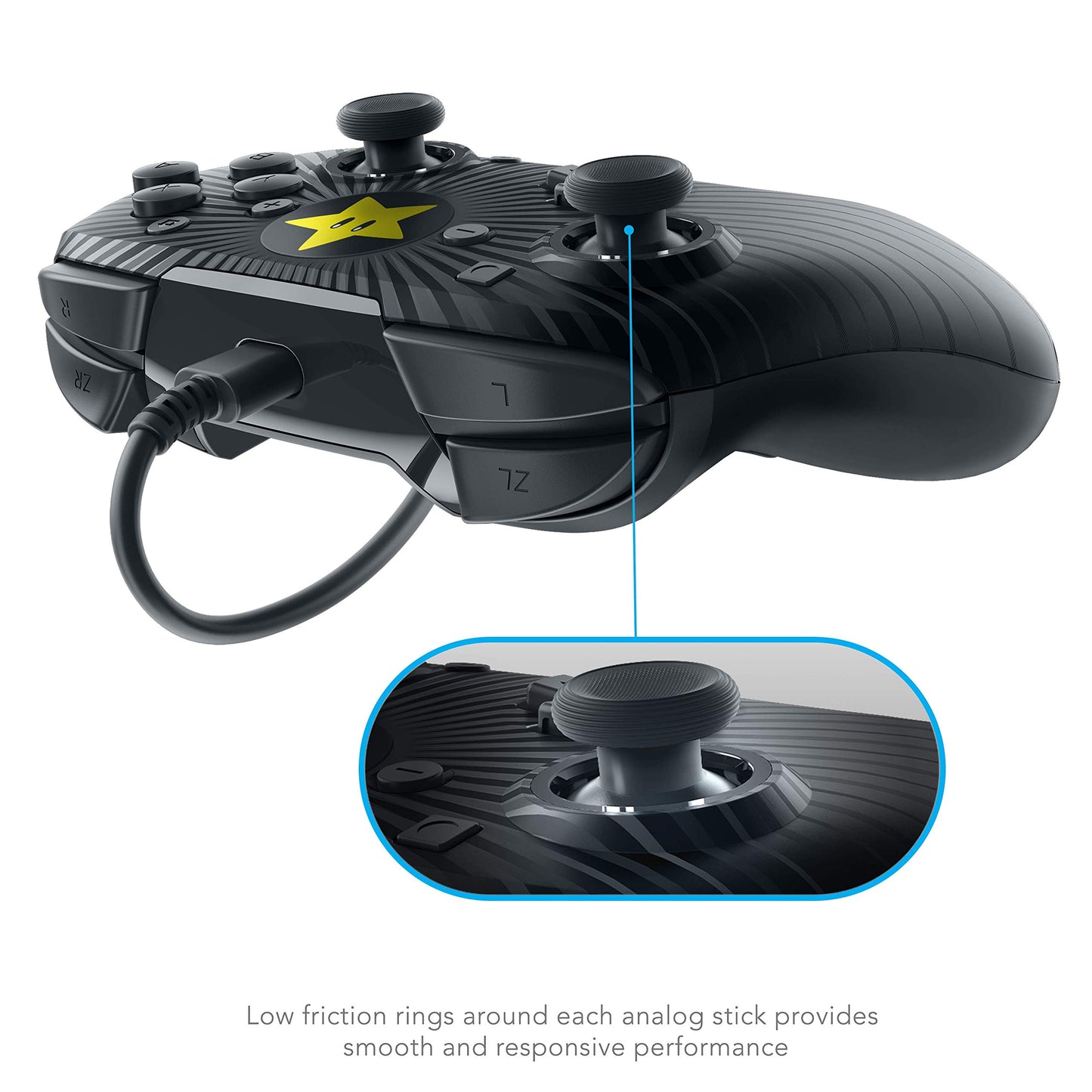 PDP Gaming Wired Pro Controller Faceplate - Black Mario Star for Nintendo Switch, Model 500-056-NA-D1