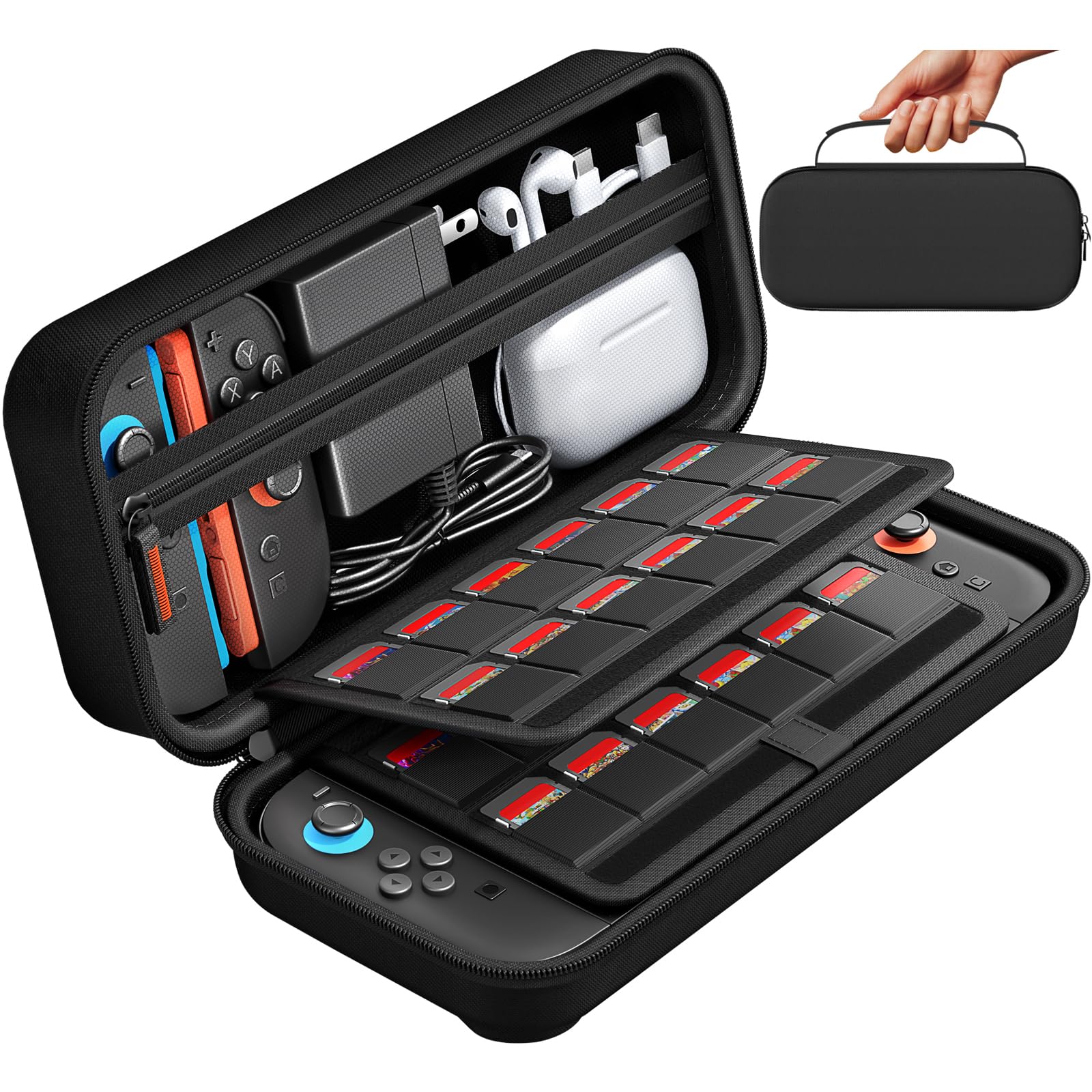 daydayup Switch Carrying Case Compatible with Nintendo Switch 2  with 24 Games Cartridges Protective Hard Shell Travel Carrying Case of Pouch for Console & Accessories DS case
