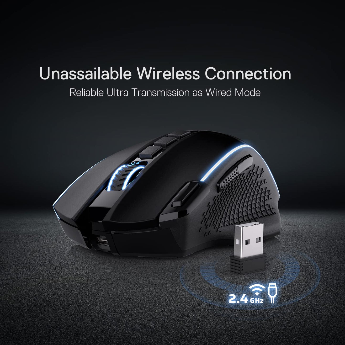 Redragon M991 Wireless Gaming Mouse - 26000 DPI, 9 Macro Buttons, RGB Backlight, Black