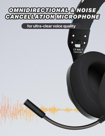 WIRWTRU S30 Gaming Headset - Lightweight Wired Headphones with Noise Cancelling Mic for Xbox, PS5, PC - Graffiti Design