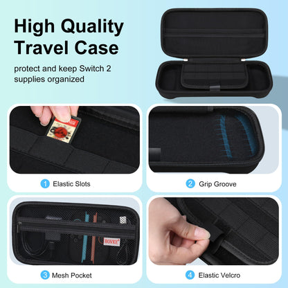 BOVKE Slim Carrying Case for Nintendo Switch 2 - Hard Travel Bag with Mesh Pocket, Black, Model V132M1