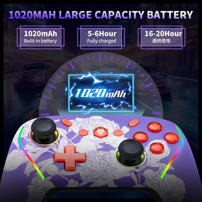 NBCP Switch Wireless Gaming Controller Pro - 2 Macro Buttons, 1000Hz Polling, TURBO, RGB Light, Compatible with PC, Switch, Android, iOS, Purple