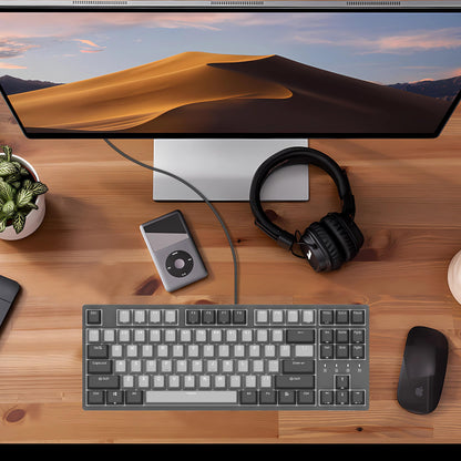 DURGOD K320 TKL Mechanical Keyboard | 87 Keys | Cherry Silent Red | USB C Wired | Grey Backlit | Doubleshot PBT Keycaps