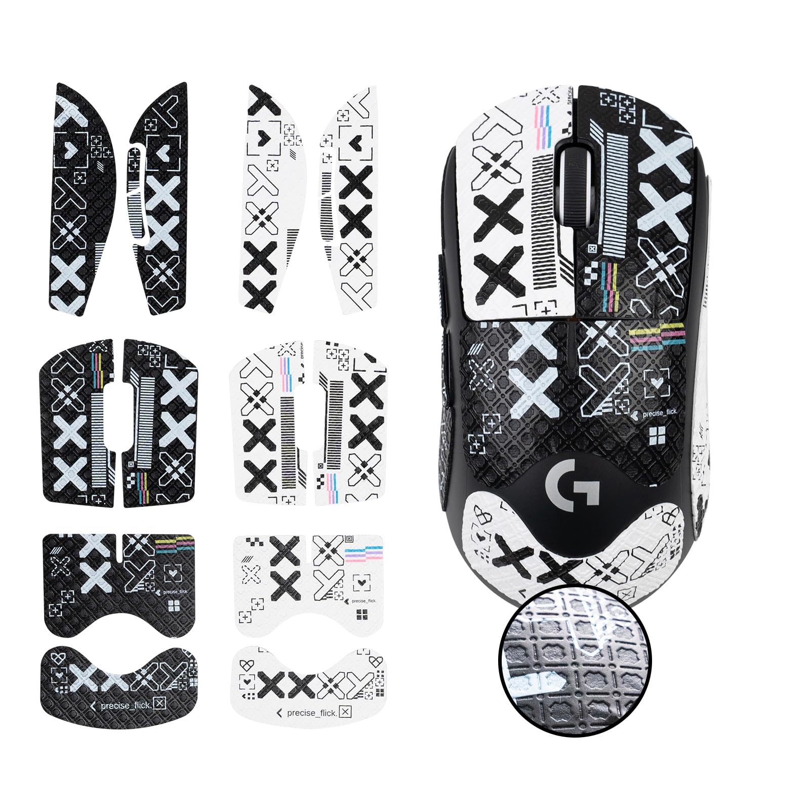 UltraEquip 2-in-1 Mouse Grip Tape Anti Slip Skin for G Pro X Superlight  Superlight 2 Gaming Mice  Pre-Cut  Self-Adhesive  Sweat-Resistant  Professional Competitive Upgrade Kit (White Set+Black Set)