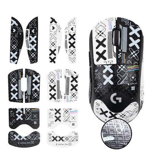 UltraEquip 2-in-1 Mouse Grip Tape Anti Slip Skin for G Pro X Superlight  Superlight 2 Gaming Mice  Pre-Cut  Self-Adhesive  Sweat-Resistant  Professional Competitive Upgrade Kit (White Set+Black Set)