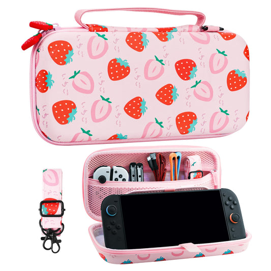 HYPERCASE Pink Strawberry Switch 2 Carrying Case Cute Girly Pouch  Portable Accessories Travel Bag Compatible with Nintendo Switch 2 2025 Console  Large Capacity Storage with Shoulder Strap