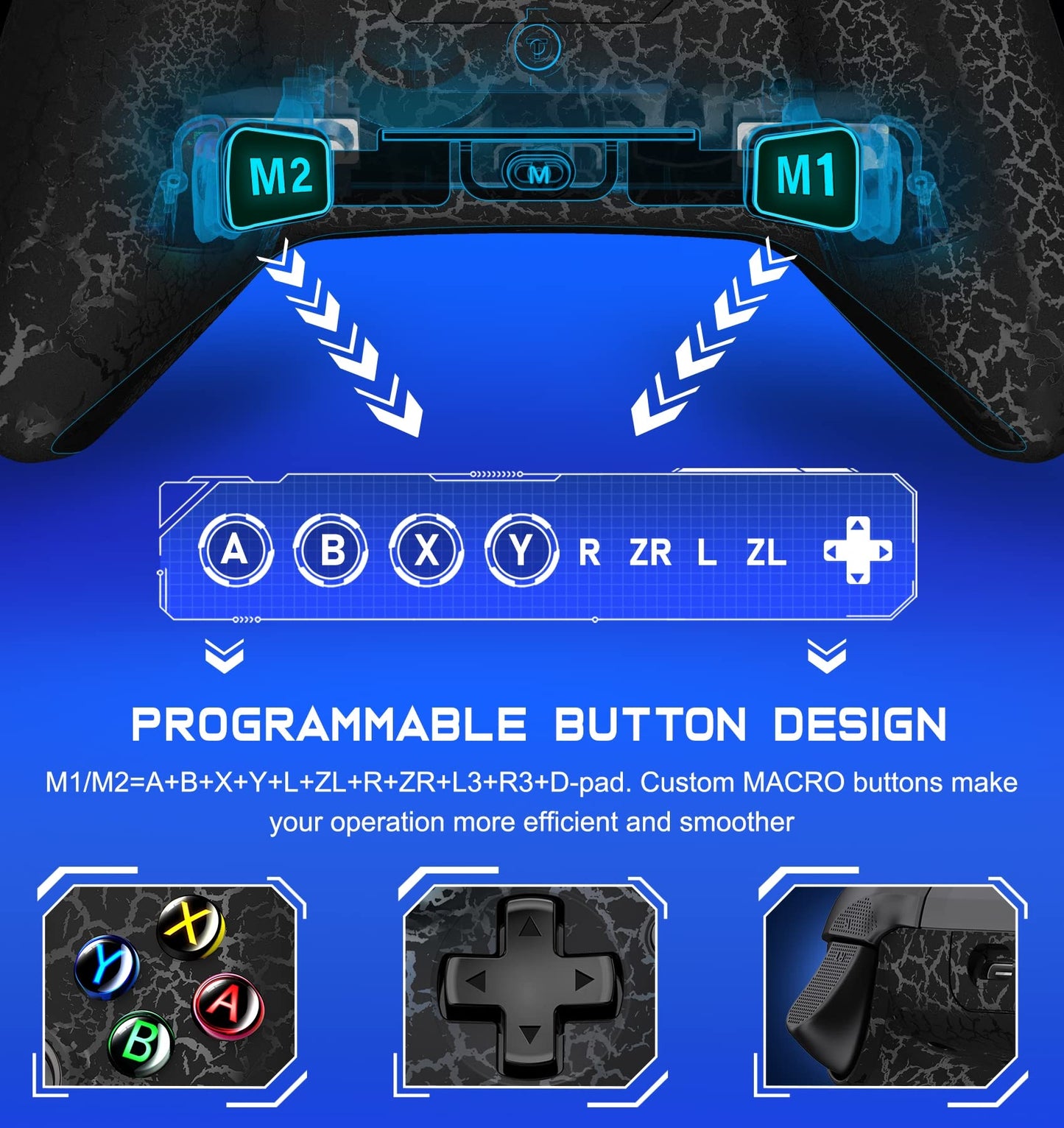 Svetaecho Wireless Switch Pro Controller - RGB, Programmable, Vibration, Turbo, Motion Control - Black-Light Up for Nintendo Switch/Lite/OLED