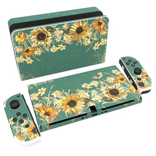 PlayVital Full Set Protective Stickers for Nintendo Switch OLED Model  Customized Vinyl Decal Skins for Switch OLED Console & Joycon & Dock & Grip - Sunflowers