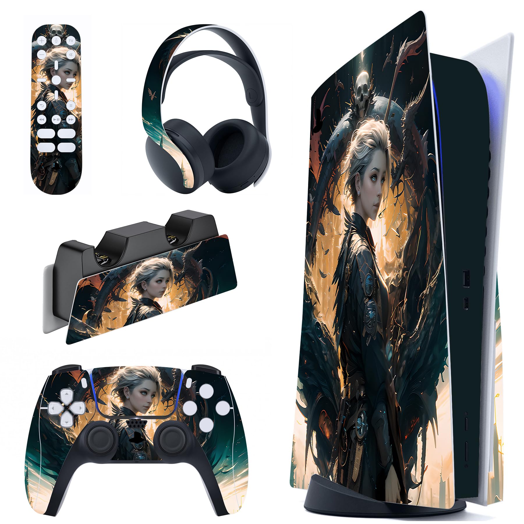 PlayVital Dragon Vision Full Set Skin Decal for ps5 Console Disc Edition  Sticker Vinyl Decal Cover for ps5 Controller & Charging Station & Headset & Media Remote