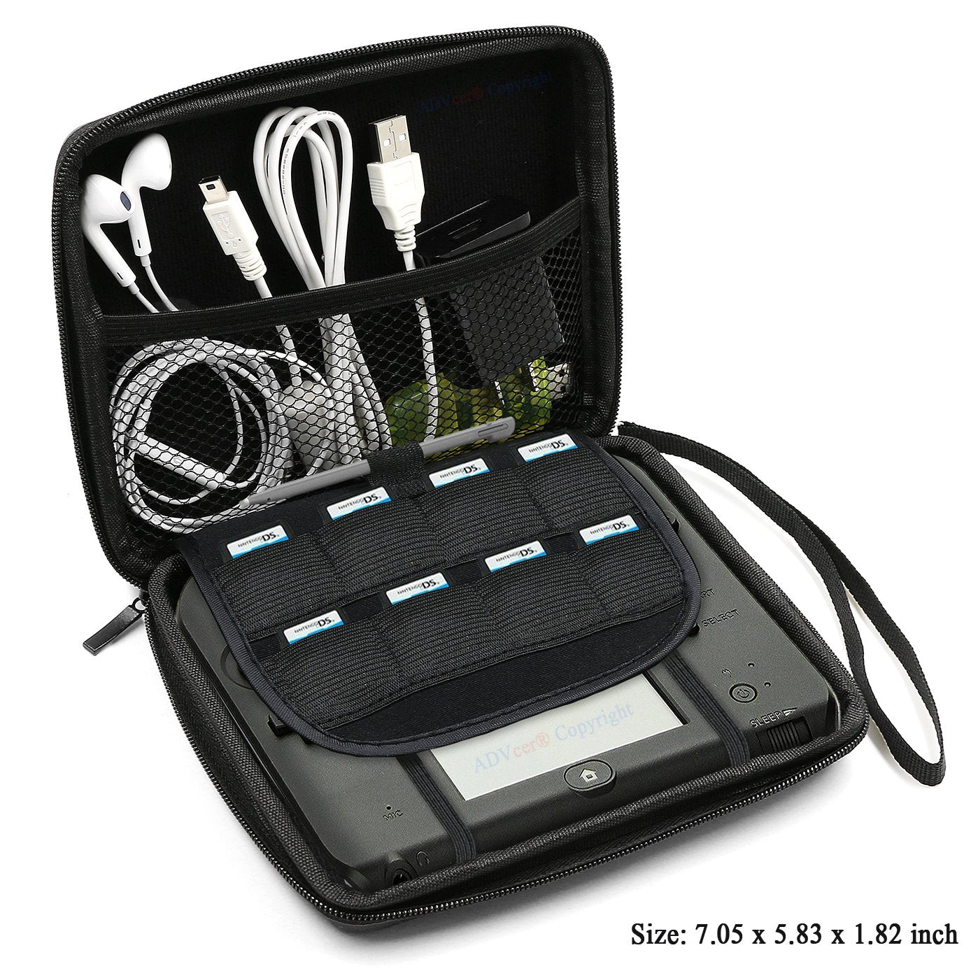 ADVcer 2DS Case - EVA Waterproof Hard Shell Carrying Case, 7.05x5.83x1.82in, Black, Model ADV_2DS_Case_BK,