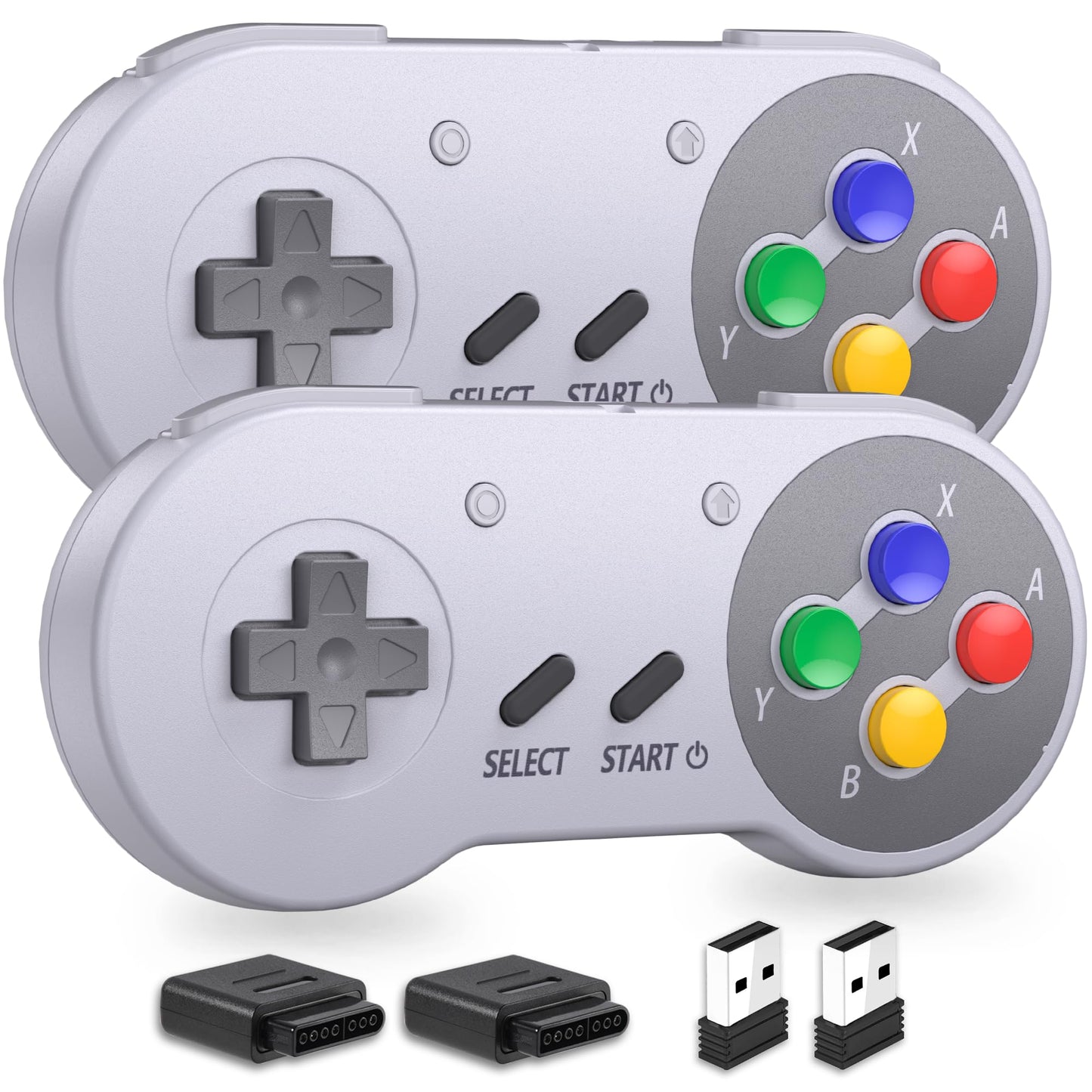 SAFFUN 2.4 GHz Wireless SNES Controller & USB Receiver - Multicolor, Compatible with Switch/Switch OLED, PC, Mac, Android, Raspberry Pi (2 Pack)