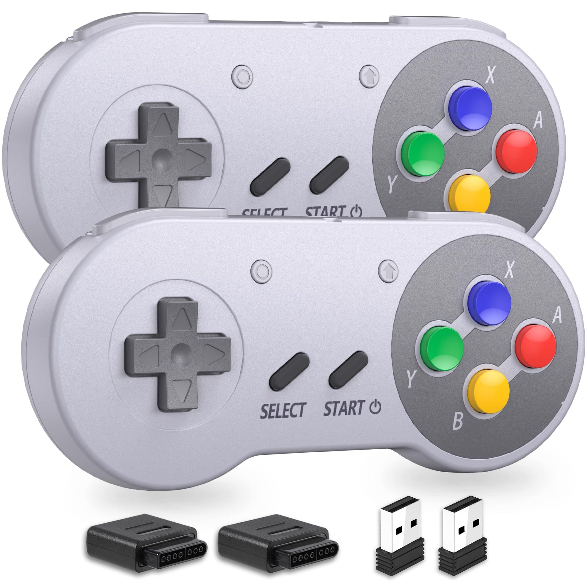 SAFFUN 2.4 GHz Wireless SNES Controller & USB Receiver - Multicolor, Compatible with Switch/Switch OLED, PC, Mac, Android, Raspberry Pi (2 Pack)