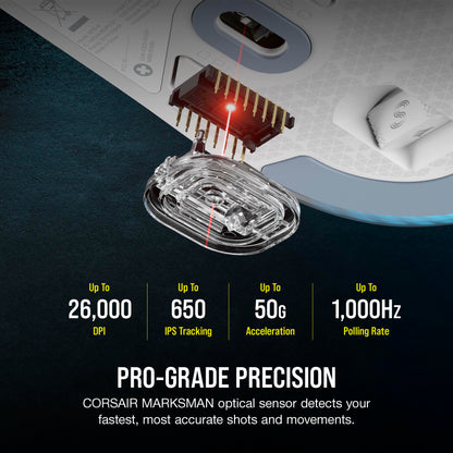 Corsair M75 Wireless RGB Gaming Mouse - 26,000 DPI, Swappable Side Buttons, Lightweight, White, iCUE Compatible, Model CH-931D011-NA