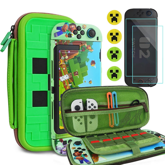 TIKOdirect Carrying Case Accessories Bundle for Switch 2  Portable Travel Case with Protective Cover  Screen Protectors  4 Thumb Grip caps and Cute Stickers  Green