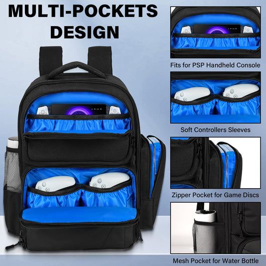 Jaffzora Travel Backpack for PS5/15.6" Laptop - Protective Black Carrying Case, Model J-PS5 BPK-B-BK