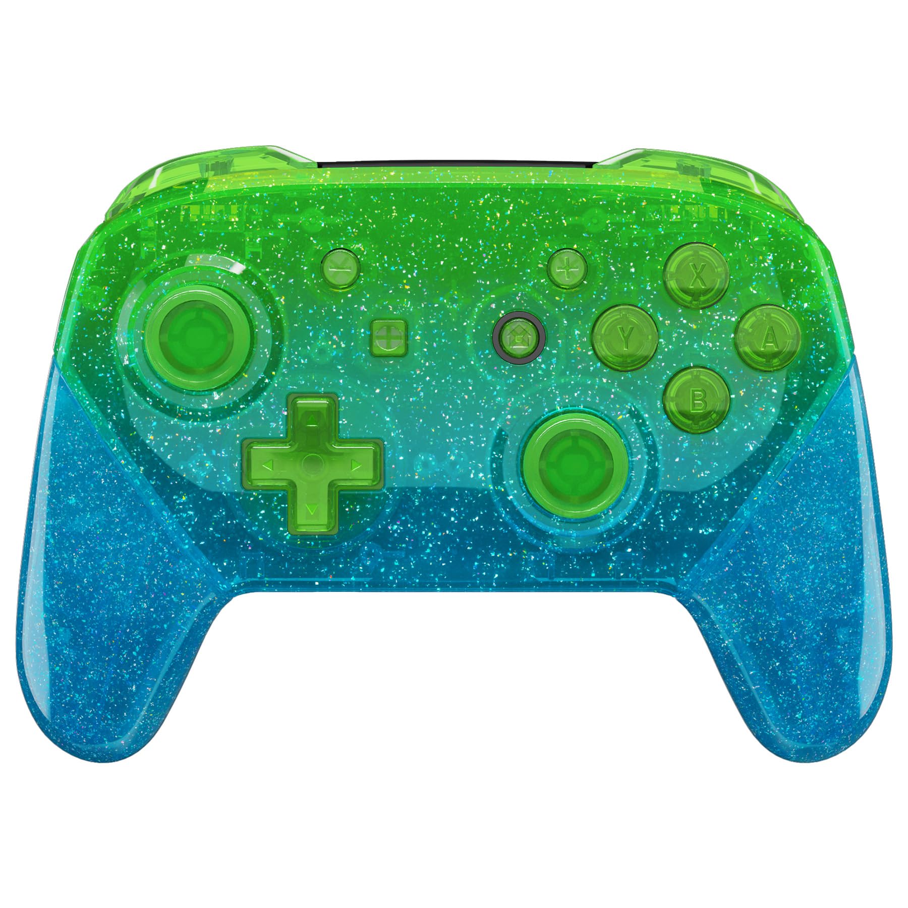 eXtremeRate Faceplate Backplate Handles for Nintendo Switch Pro Controller, Glitter Gradient Translucent Green Blue Replacement 