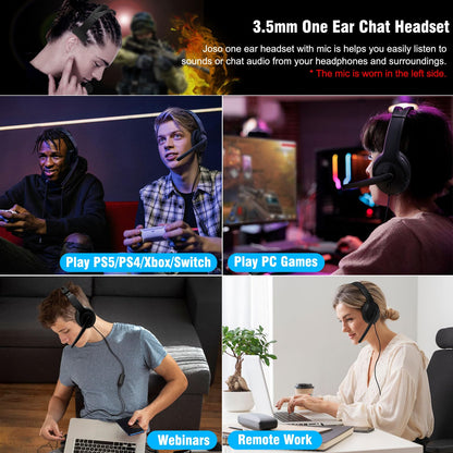 Joso Wired Single Ear Headset with Mic for PS5/PS4/Xbox/PC - Vertical Mic, Black, Model CO26-1