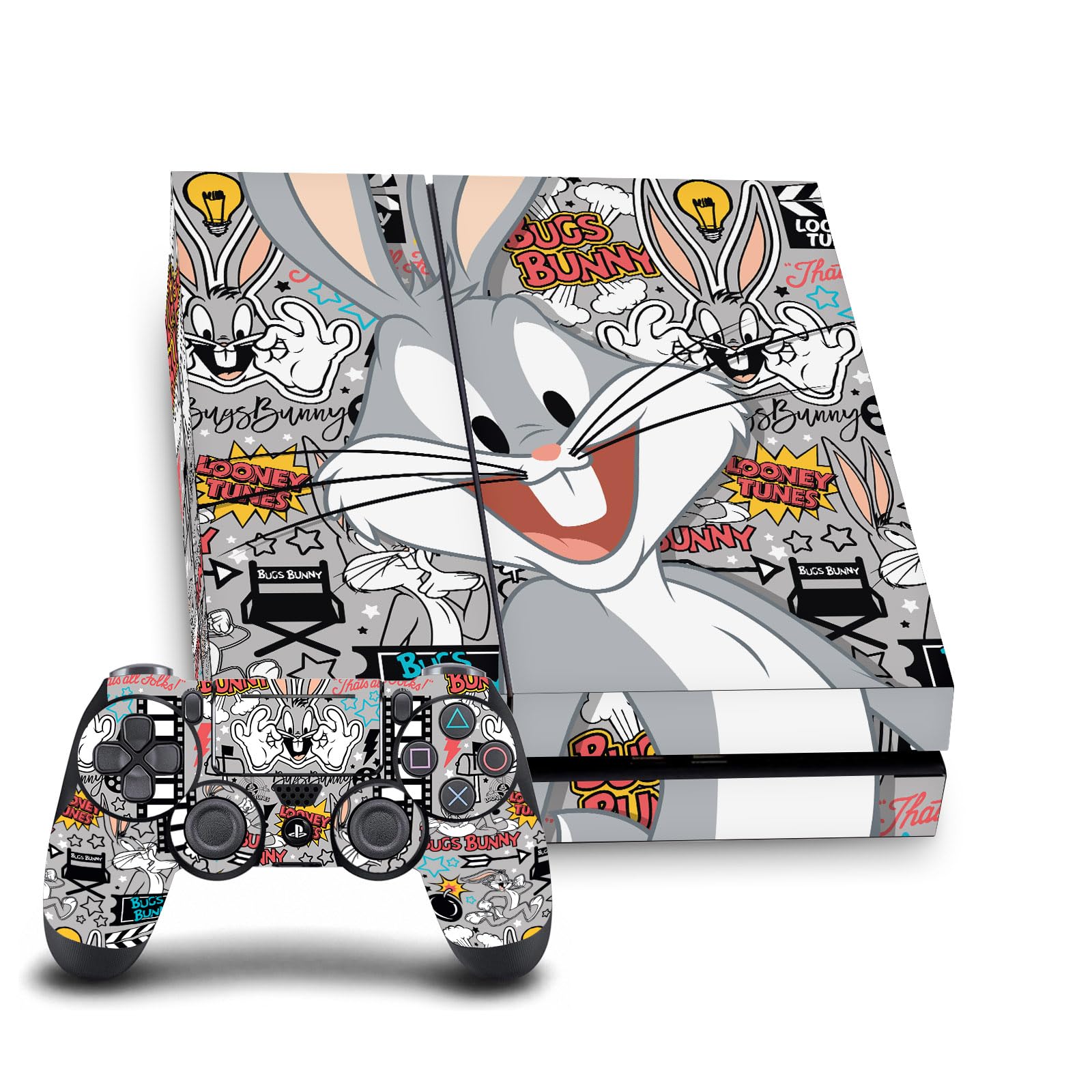 Head Case Designs Officially Licensed Looney Tunes Bugs Bunny Graphics and Characters Vinyl Sticker Gaming Skin Decal Compatible With Sony PlayStation 4 PS4 Console and DualShock 4 Controller Bundle