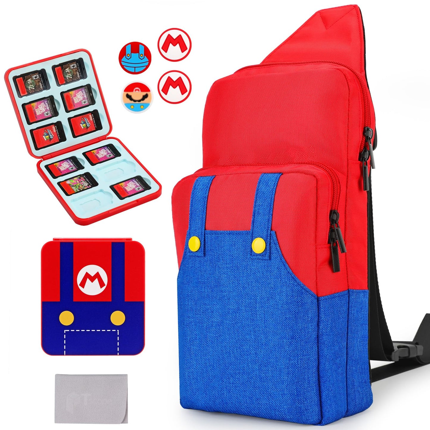 Owngen Cute Travel Bag for Nintendo Switch/Lite/OLED  Portable Gaming Sling Chest Shoulder Crossbody Carrying Accessories Storage Backpack with Cute Game Card Case  4 Thumb Grip Caps