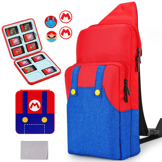 Owngen Cute Travel Bag for Nintendo Switch/Lite/OLED  Portable Gaming Sling Chest Shoulder Crossbody Carrying Accessories Storage Backpack with Cute Game Card Case  4 Thumb Grip Caps